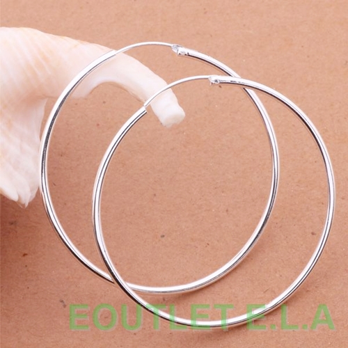 LARGE 50mm PLAIN SILVER HOOP EARRINGS
